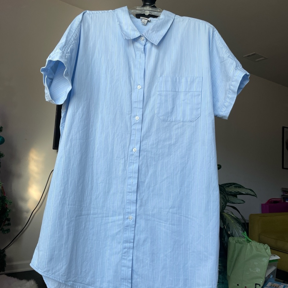 A New Day Shirt Dress Women Size M Blue White Stripes Button Front Normcore